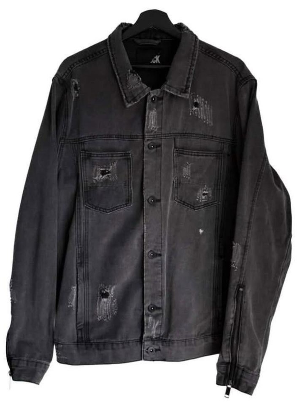 Men's Distressed Gray Denim Jacket Casual Style Grunge Distressed Unisex Coat